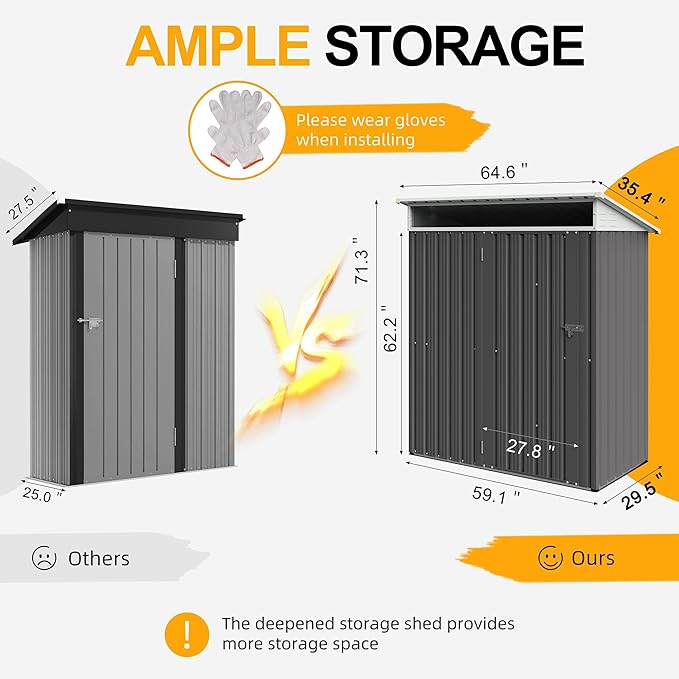 Shintenchi 5x3 FT Outdoor Storage Shed with Window, Outdoor Waterproof Storage Shed Metal Garden Shed with Lockable Single Door,Weather Resistant Tool Storage House Shed for Garden,Backyard,Slate Gray