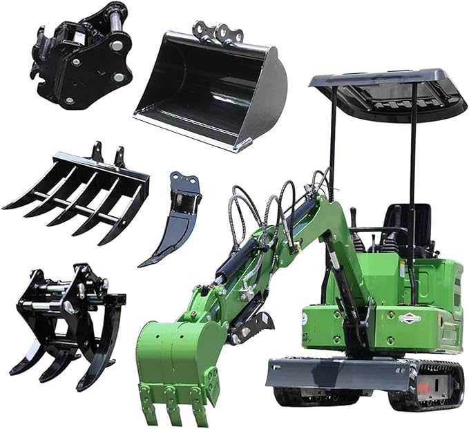 Mini Excavator for 1 Ton B&S Engine with Hydraulic Thumb Clamp,Standard Bucket, Rake, Grapple, Ripper，Mud Bucket，Quick Change Attachments (G Farm excavator)
