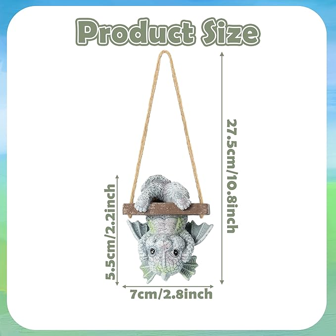 Fantasy Dragon Statue Garden Decor - Gothic Resin Sculpture Cute Mythical Upside Down Dragon Theme Unique Art Decor to Patio Yard Garden Halloween New Year Party Decoration Gifts for Adult