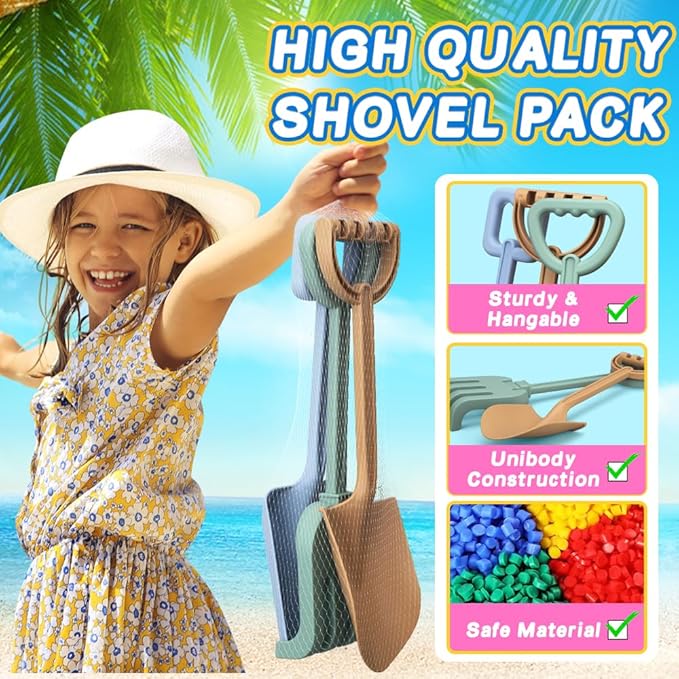 16" Beach Shovel Spade Rake Sandbox Sand Toys, Sturdy Scoop Trowel Garden Digging Planting Shovel Tool Kit, Kids Snow Shovel Outdoor Play Summer Gift Party Favor Beach Essential Travel Toy