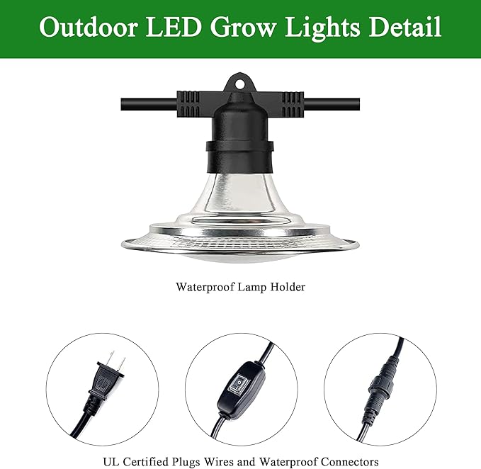 Outdoor LED Grow Lights, Waterproof String Plant Growing Light, Full Spectrum Growth 12 Light, Suitable for Garden, Farm, Flower, Seedling Greenhouse Grow Light
