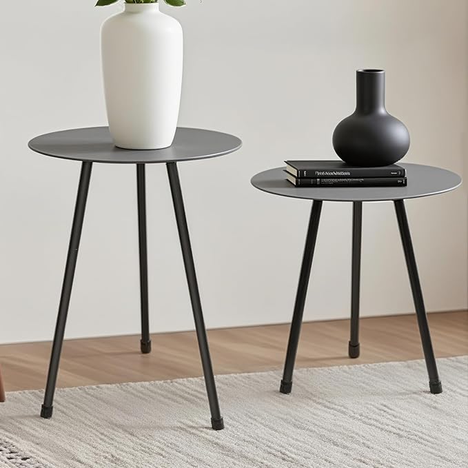 2-Pack Metal Outdoor Side Tables, Adjustable Height Round Side Table Weather-Resistant, Black Bistro Camping Tent Beach Table, End Table for Small Spaces, Balcony, Patio, Camping, Garden, 12.2"