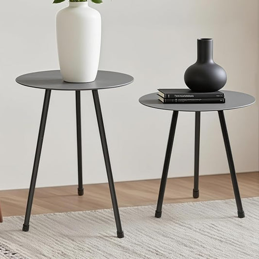 2-Pack Metal Outdoor Side Tables, Adjustable Height Round Side Table Weather-Resistant, Black Bistro Camping Tent Beach Table, End Table for Small Spaces, Balcony, Patio, Camping, Garden, 12.2"