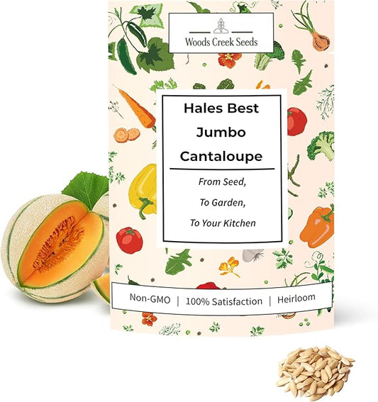 Hales Best Jumbo Cantaloupe Melon Seeds for Planting - Over 130 Heirloom Non-GMO Cantaloupe Seed for Planting - Beginner Friendly Fruit Seeds for Home Gardening