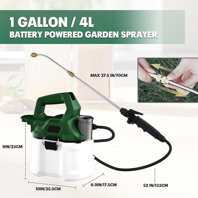 1 Gallon Battery Powered Sprayer Compatible with Makita 18V Battery, Electric Garden Sprayer with 20V 2.0Ah Battery, 2.0A Charger, Telescopic Wand, Adjustable Shoulder Strap for Garden Watering