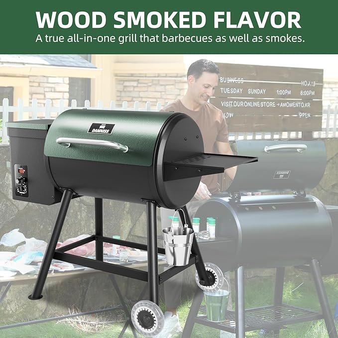 Pellet Grill Smoker 8 In 1 Outdoor Wood Electric Pellet BBQ Grill With PID Temperature Control And Meat Probe 456 Sq.In Removable Cooking Area Easy Clean