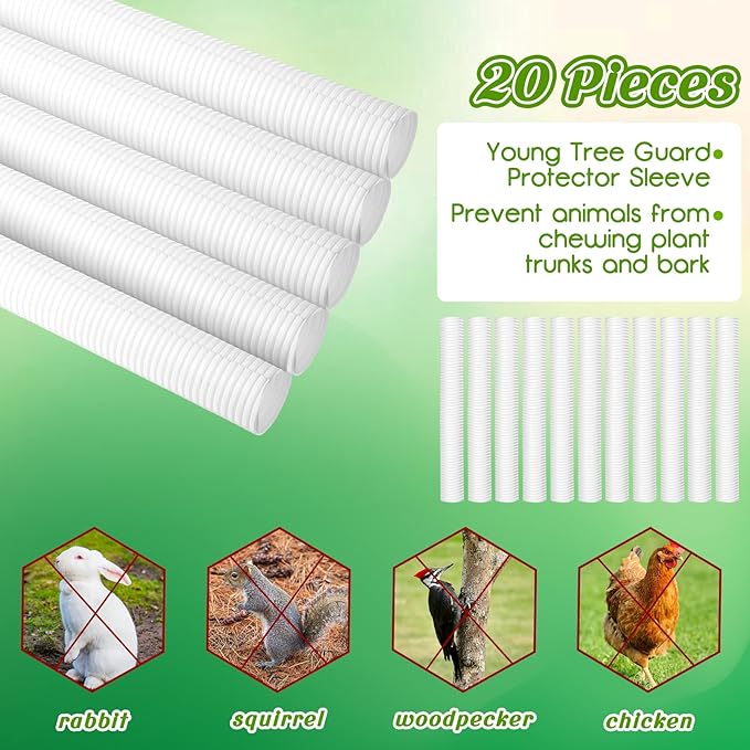 20 Pcs Corrugated Tree Guards Saplings Tree Trunk Protectors from Deer Tree Tubes Guard Tube Wraps to Protect Bark, Sapling from Rodents, Mowers, Animals(White,15.7 x 2, 15.7 x 1.5)