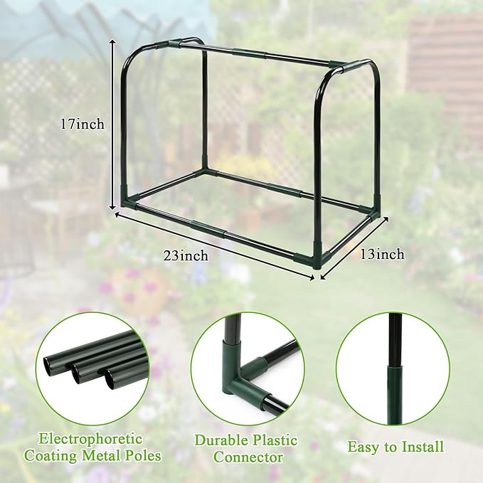 U'Artlines Portable Mini Greenhouse Small Green House with Waterproof Pad 23x13x17 Inch Plant Cover Tent for Garden Small Plants Indoor Outdoor, Green PE