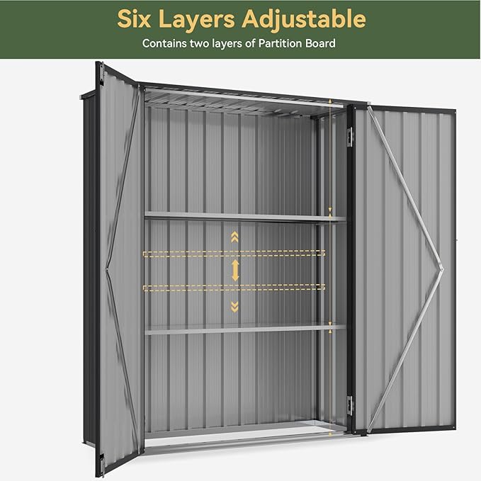 Aoxun 55x19 in Outdoor Storage Cabinet Metal Garden Shed with 2 Adjustable Shelves 3 Layer Indoor& Outdoor Waterproof Vertical Storage Shed for Patio Garden, Garage, Porch (Black, 40 Cu.Ft)