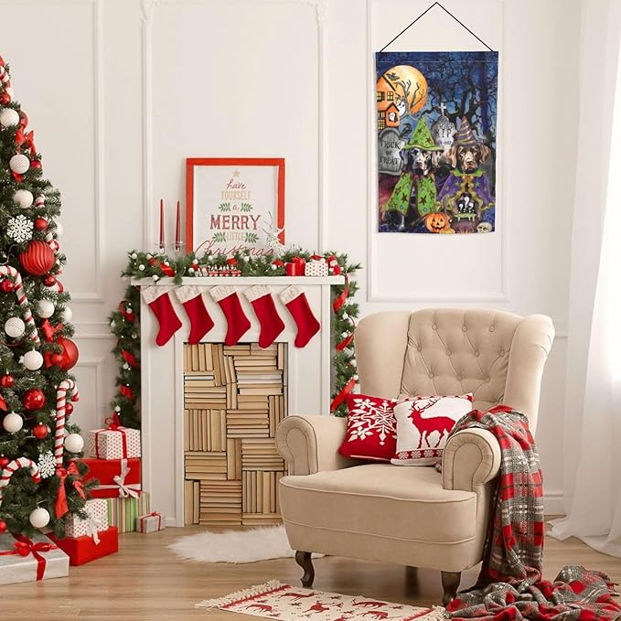 Labrador Dog Halloween Tombstone Scary Pumpkin Garden Flag Welcome Party Outdoor Outside Decorations Picks Home House Garden Yard Decor 12x18 Inch