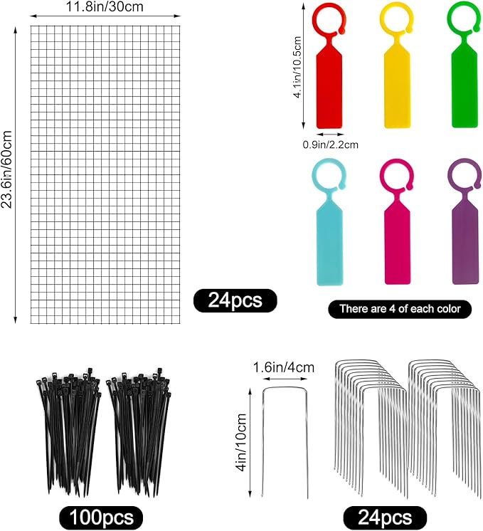 8 Pack 24'' x 12'' Large Wire Plant Protector from Animals, Metal Plant Wire Cage Chicken Wire Cloche with Ground Stakes , Labels and Nylon Tie to Keep Animals Out, Garden Protection Bunny Barricade