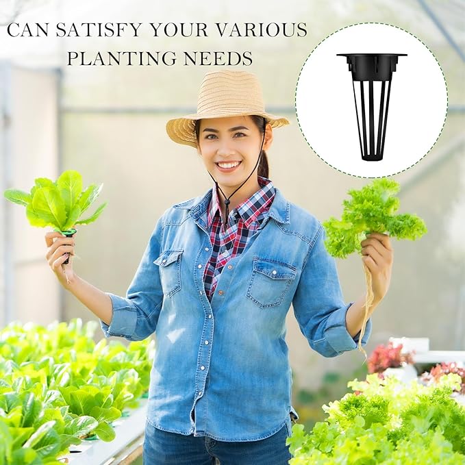 Cunhill 100 Pcs Hydroponic Growing Kit Include 50 Pcs Plant Replacement Basket Containers and 50 Pcs Seed Pot Label Compatible with Hydroponic Growing System(0.5 Inch,Black)