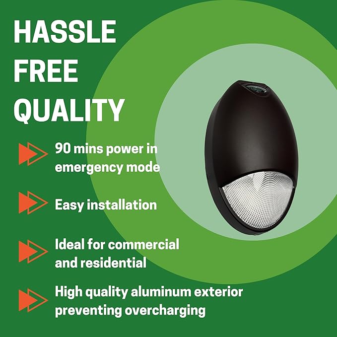 Mini Wall Pack Emergency Lights, Dark Bronze, 2 Pack - Outdoor Emergency Lights & Backup Lighting, Photocell Sensor, IP65, Wet Resistant, 90 Mins Battery Backup