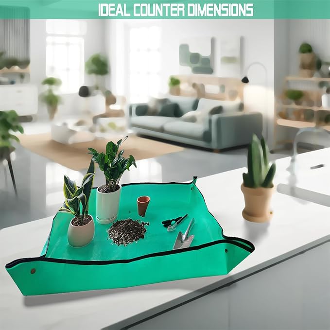 OXIHOUSE&CO- Repotting Mat, 39.5"x31.5", Green, Dirt Control, Perfect for Indoor & Outdoor Plants, Easy Storage, Durable Design - Portable Potting Tray for Gardening Lovers