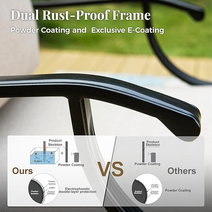 Patio Furniture Set, 6 Pcs Metal Outdoor Conversation Set, 2 Swivel Chairs, 2 Ottomans and 3 Seater Sofa with 5.75" Extra Thick Cushion and Gas Fire Pit Table, Beige