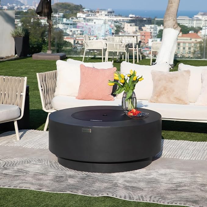 Nimes Concrete Fire Pit 40.9" x 40.9" Patio Firepit Includes Fire Glass Modern Fire Pits & Outdoor Fireplaces for Garden, Deck, Indoor & Outdoor Heating