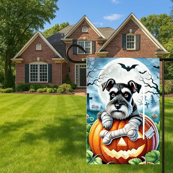 Winter Halloween Witch Dog Garden Flag 12x18 Inch Double Sided Polyester Yard Flag