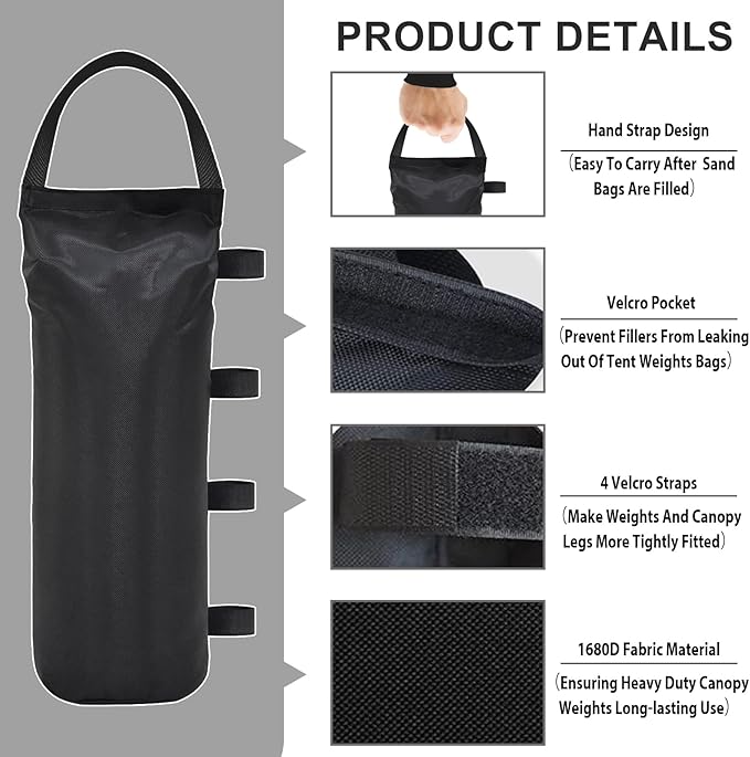 Eurmax USA Weight Capacity 112 LBS Extra Large Pop up Gazebos Weights Sand Bags for Pop up Canopy Tent Pergola Outdoor Instant Canopies, 4-Pack,Black (Without Sand) Dark Black