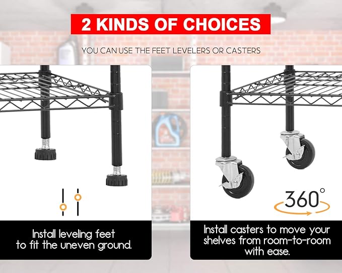 FDW 48" L×18" W×76" H Wire Shelving Unit Metal Shelf with 6 Tier Casters Adjustable Layer Rack Strong Steel for Restaurant Garage Pantry Kitchen Garage,Black