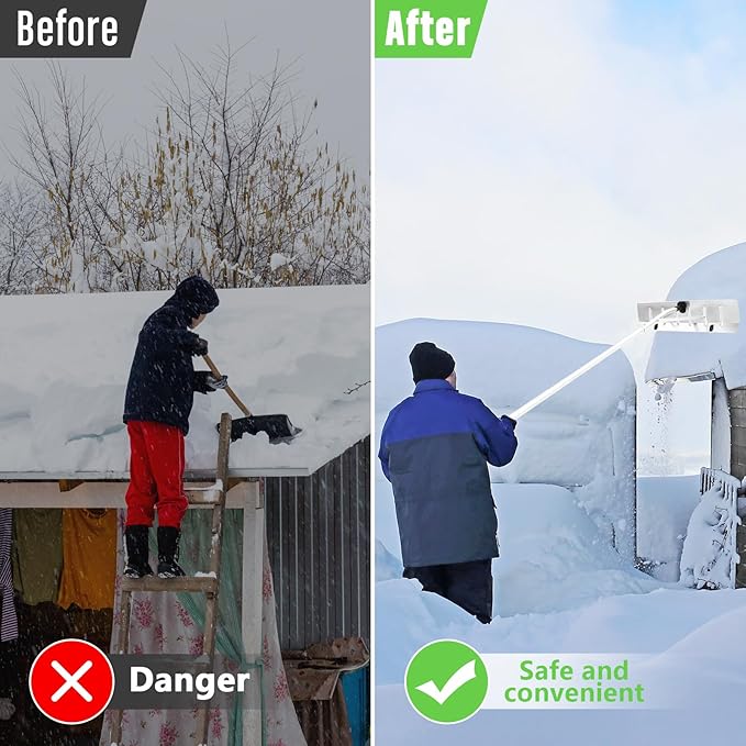 Gisafai Snow Roof Rake Snow Removal Tool with 5 Section Tubes 25 Inch Blade Adjustable 4.8-20 ft Reach Aluminum Shovel Rugged Slide for Single Cabins Car Roof (Silver)