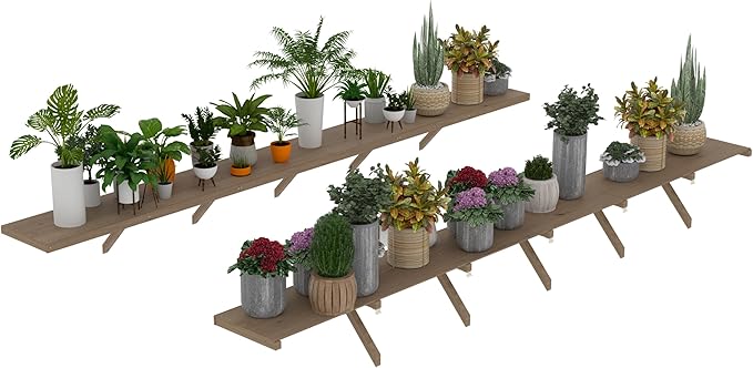 Shelf Suitable for 6x12FT Wood Greenhouse, 137" Wooden Storage Shelf Kit Fit Multiple Greenhouse , Horticulture Workstation, Work Bench System Shelving, Light Mocha Brown, 2 Pack