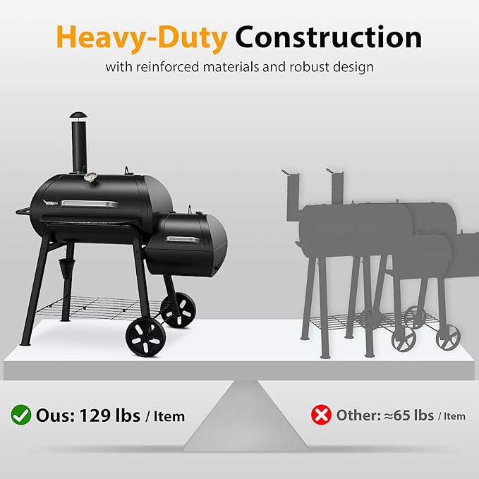 Brand-Man Charcoal Grill Offset Smoker, Heavy-Duty Barrel BBQ Grill Smoker Combo with Side Fire Box for Outdoor Patio and Backyard Cooking