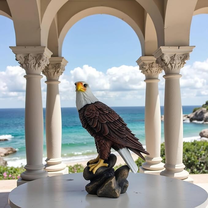 American Eagle Statue Bald Eagle - Large Hand-Painted Resin Garden Sculptures & Statues Outdoor Bird Figurines, Majestic American Freedom 4th of July, Decor for Indoor, Patio, Office, 11⅘"