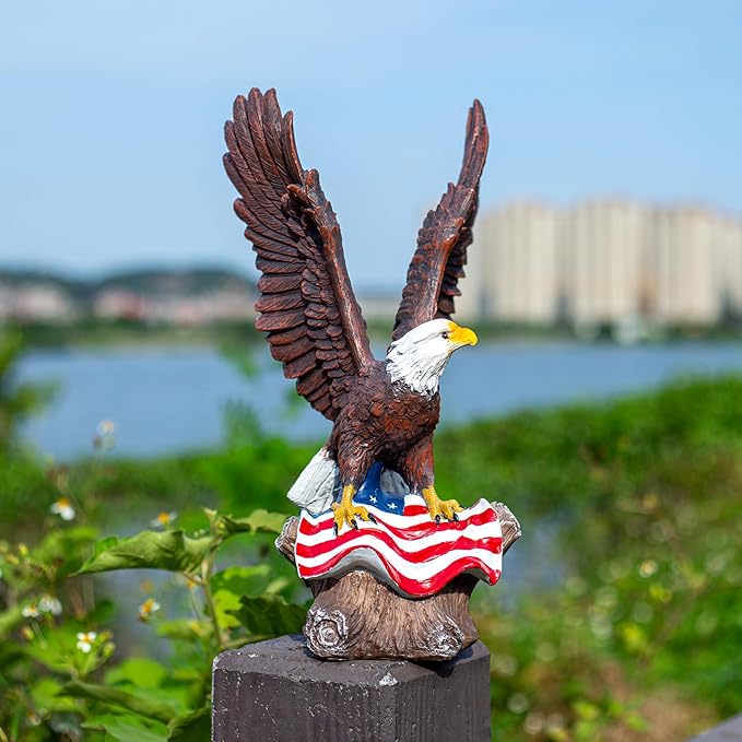 15.35in Majestic Lifelike Bald Eagle Statue - Durable Resin Garden Sculpture for Outdoor Lawn Decoration & Indoor Art Display Courtyard Decoration
