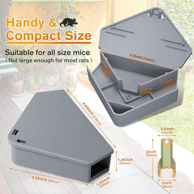 Anblak Mouse Station with Keys Grey 6 Pack, Key Required Mouse Stations, Mice Stations, Keeps Children and Pets Safe Indoor & Outdoor