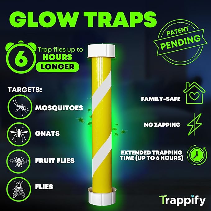 Glow-in-The-Dark Fly Stick by Trappify: Premium Indoor & Outdoor Fly Traps | Water-Resistant Sticky Trap for Fruit Fly Traps for Indoors, Gnat Traps for House Indoor, and Fly Trap Indoor (8 Pack)