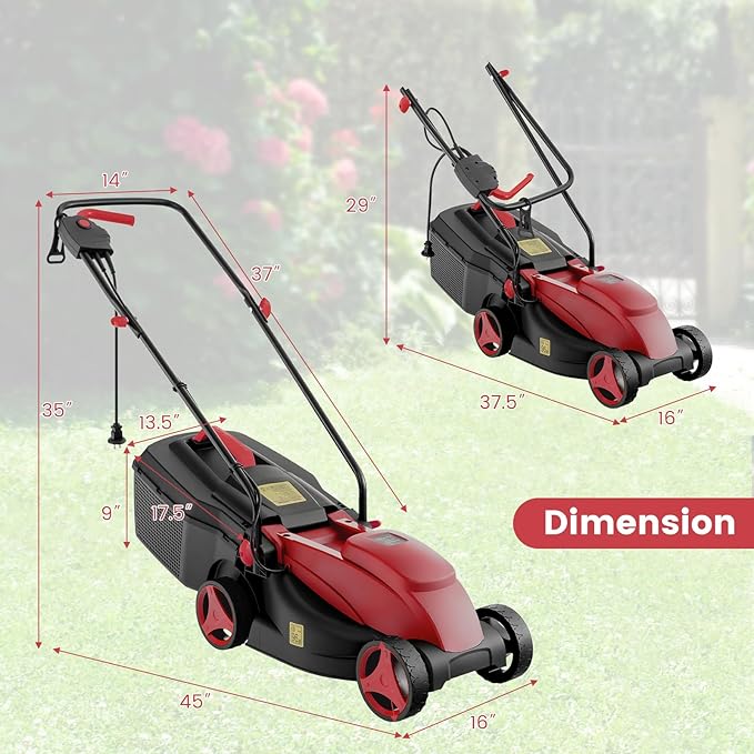 Goplus Electric Lawn Mower, Versatile Corded Lawn Mower with Grass Collection Box, 10 AMP Motor, 13" Cutting Deck, 3 Adjustable Cutting Positions, Walk-Behind Small Lawnmower for Garden Farm Yard