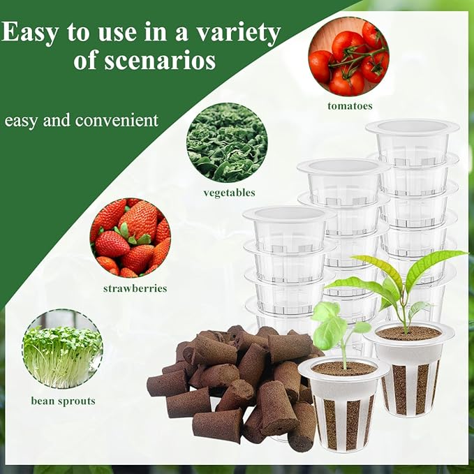 40 Pcs Hydroponic Seeds Grow Sponges Pods Kit,Indoor Hydroponics Growing System Root Plant Basket,Hydroponic Pods Cups Pot and Grow Sponges for Garden Indoor Herb Hydroponic Growing System