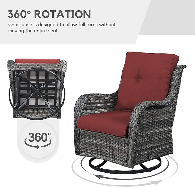 Patio Furniture 4 Piece Set, All-Weather PE Wicker Outdoor Set with Coffee Table, Swivel Rocker Chairs and Sofa, Grey/Green
