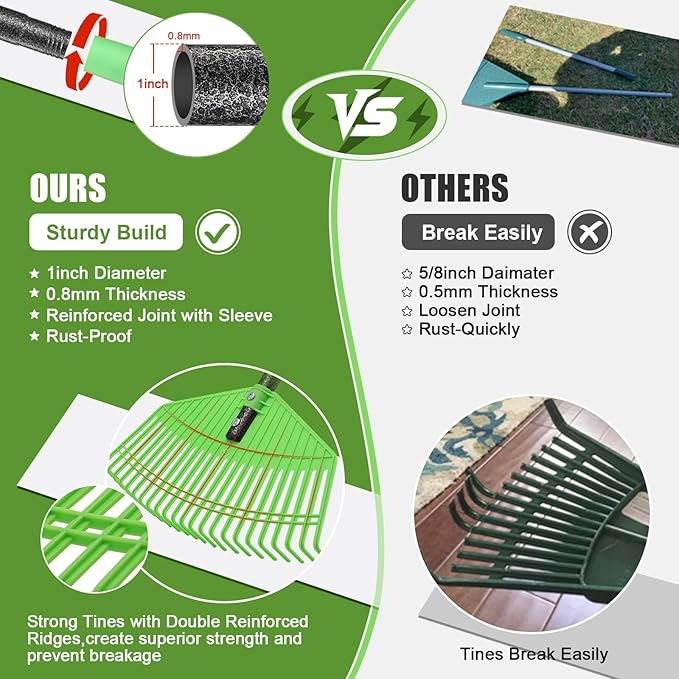 Poly Garden Rake for Leaves - 16.5'' Plastic Leaf Rake for Yard Lawn, 75'' Adjustable Outdoor Heavy Duty Rakes for Sweep Leaves,Grass, Pine Needle,Lightweight Long Handle for Women Seniors Kids