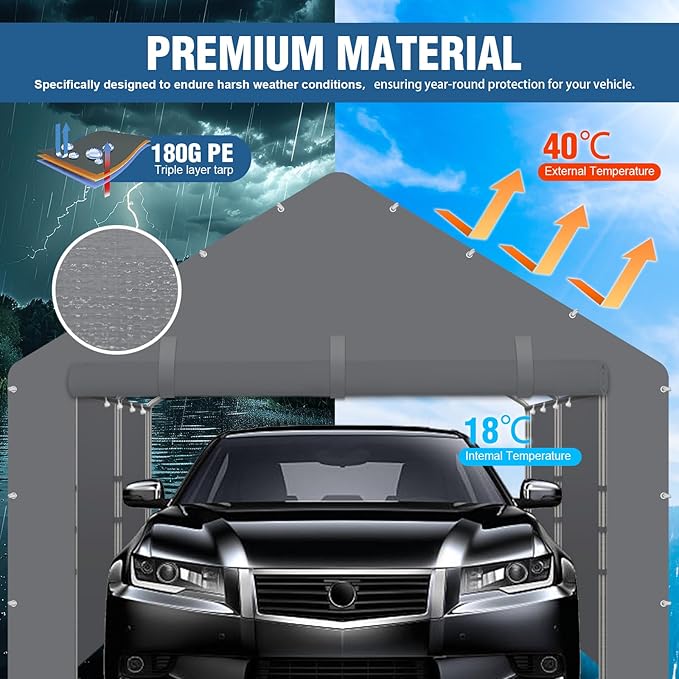 Canopy Sidewalls for 10' x 20' Carport with Ball Bungee Cords, Shelter Logic Replacement Covers Canopy Walls for Car Tent Garage(Sidewalls Only) (Grey)