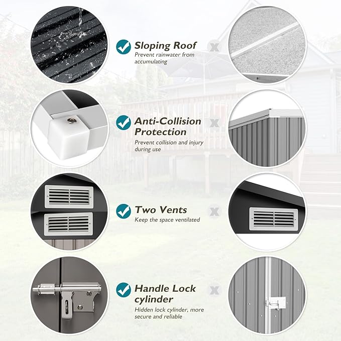 Outdoor Storage Shed 4.9x3.0 FT, Utility Steel Tool Shed with Lockable Door and Air Vents, Galvanized Metal Shed for Garden Backyard Patio Lawn