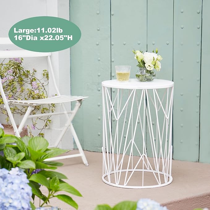 Y&M Set of 3 Heavy-Duty Round End Table, Side Table, Coffee Table for Indoor Multifunctional Use, Outdoor Decorative Garden Stool Plant Stand-White