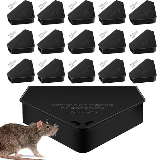 Mouse Bait Station with Keys Indoor Outdoor for Rats Mice Rodents, Reusable Mouse Poisoning Bait Blocks, Friendly for Children & Pets (16, Black 1)
