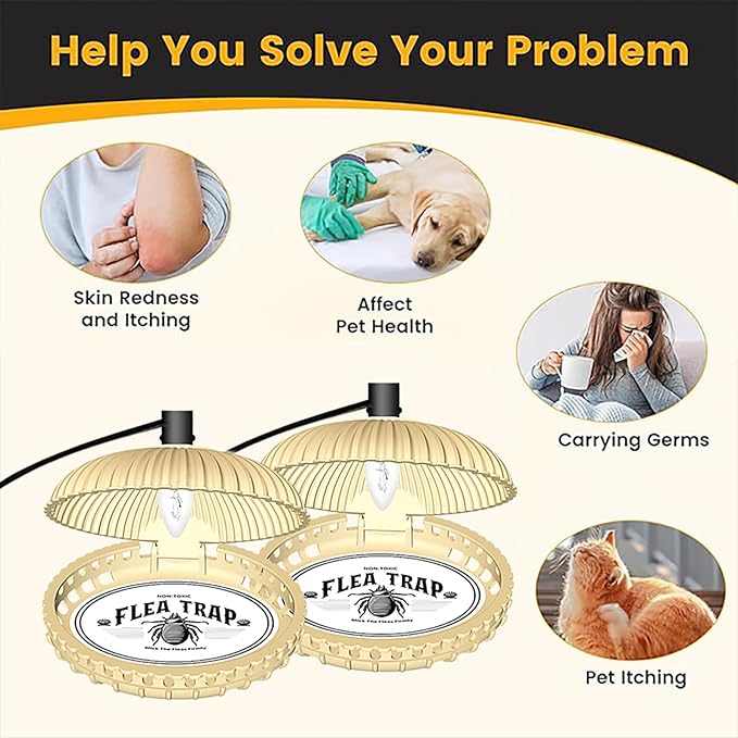 2 Packs Flea Traps for Inside Your Home Flea Light Trap Treatmetnt with 6 Refills & 6 Bulbs for Bugs Insect Pest Control Traps for Living Room, Balcony, and Bedroom