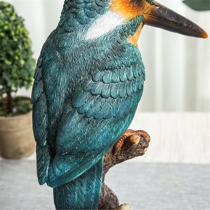 Resin Parrot on Stump Statue Beak Parrot Figurines Lifelike Tropical Bird Sculptures for Patio Lawn Yard Home Desktop Decoration - Green