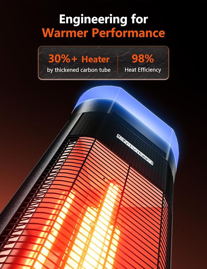 Electric Infrared Patio Heater, Built-in Speaker & 16-color Mood Lights, 43 inch, IP65 Waterproof, 24H Timer, 1500W, Sleek Aluminum Unibody, Creates a Warm & Vibey Atmosphere Outdoor/Indoor