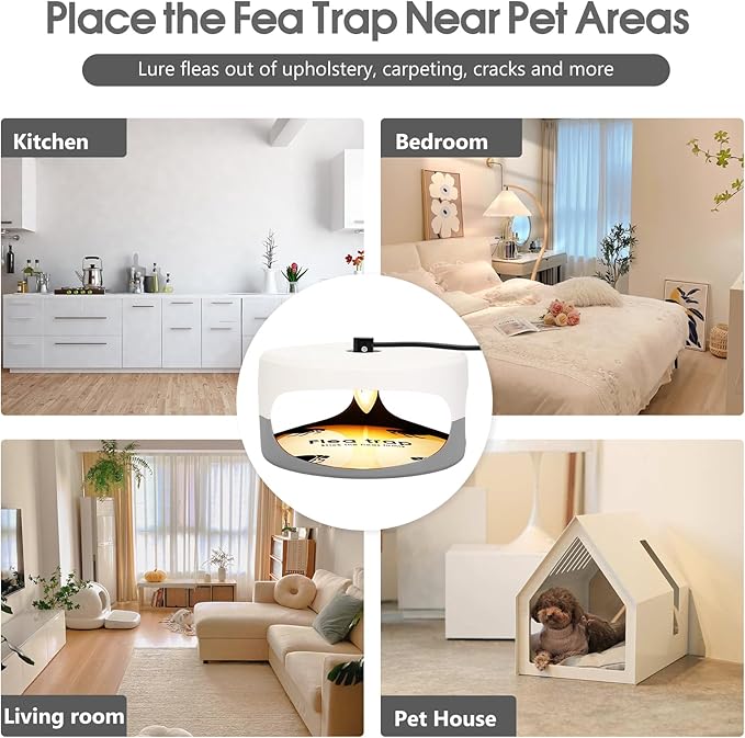Flea Traps for Inside Your Home, 4 Pack Indoor Flea Light with 12 Sticky Pads Refills & 12 Bulbs Replacement, Odorless Bed Bug Killer Lamp Insect Infestation Treatment Glue Trap for Kids Pet