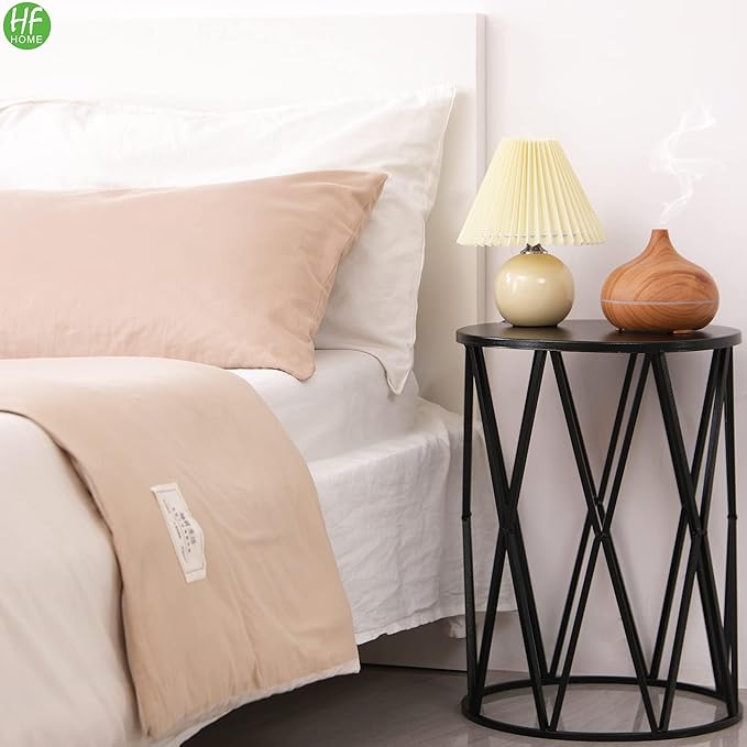 HFHOME Round Metal Coffee End Tables, Set of 3 Modern Furniture Nightstands Decor Side Tables Plant Stand for Home Office Indoor Garden Outdoor- Black