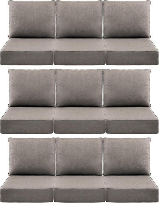 Luxury 6" Outdoor Cushions for Patio Furniture, 24x24x6 Thick Seat Cushion Set of 9, Fade Resistant Couch Chair Replacement Cushions High Density Deep Wicker Chair Cushion w/Removable Cover Gray