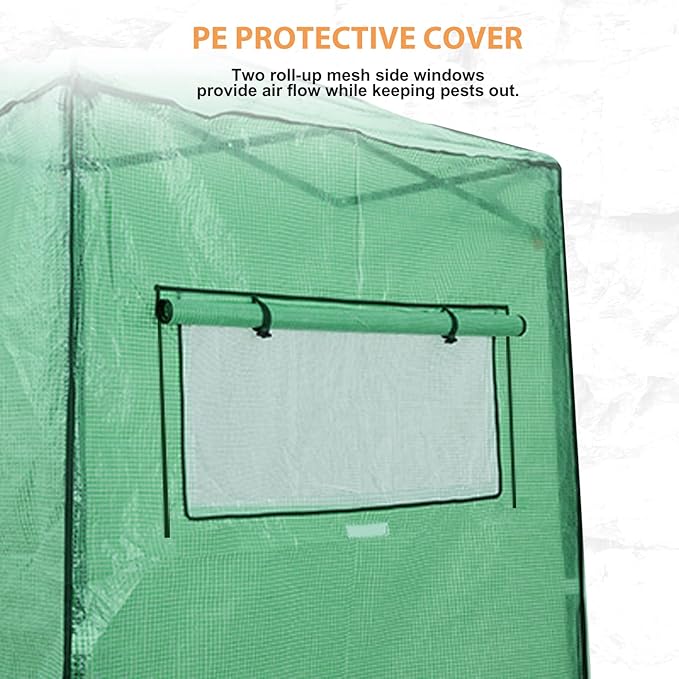 EAGLE PEAK Replacement Cover for 6x4 Portable Walk-in Pop up Greenhouse, Front Roll-Up Zipper Entry Door and 2 Roll-Up Side Windows (Frame Not Included), Green