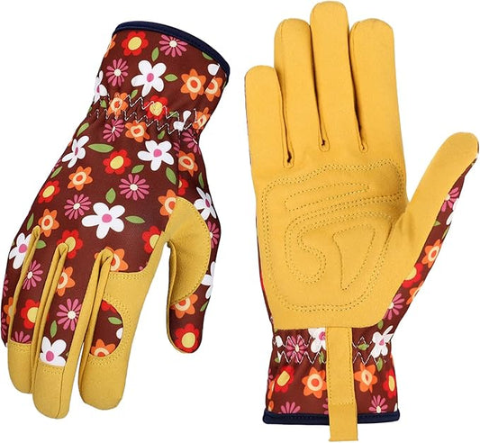 Bamllum Leather Gardening Gloves for Women - Working Gloves for Weeding, Digging, Planting, Raking and Pruning