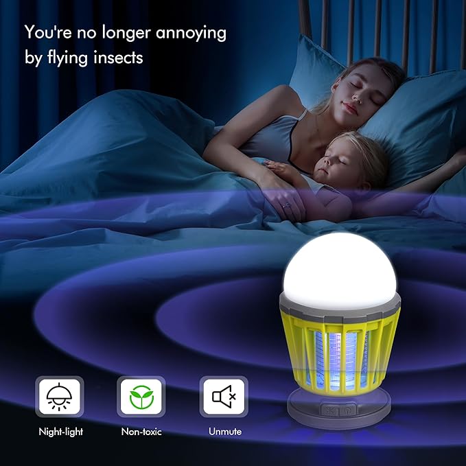 Solar Bug Zapper Outdoor Waterproof, Portable Mosquito Zapper, 2-in-1 Cordless & Rechargeable Bug Zapper with LED Light for Home, Camping, Patio, Yard, Pool (Green