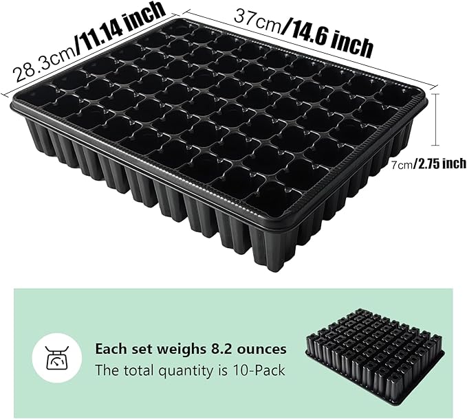 54 Cell Seed Starter Trays, 2.8" Deep Plug Flat Tray,10 Pieces Big Holes Germination Tray, Thick Durable Seedling Plastic Nursery Reusable Trays (11.14inch ×14.6 inch, 10-Pack)