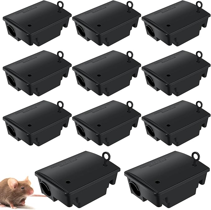 Qualirey 12 Packs Rat Bait Station Box Outdoor Rodent Rat Traps with Key Mouse Bait Station Indoor Mice Box for Outdoor Use Keeping Pets and Children Safe