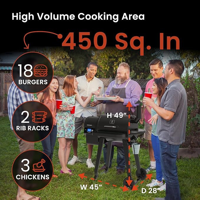 Z GRILLS ZPG-450A Wood Pellet Grill & Smoker with PID V2.1 Controller, 459 Sq in Cook Area, Meat Probe, Foldbale Shelf, 8 in 1 BBQ Grill Outdoor Auto Temperature Control, Black